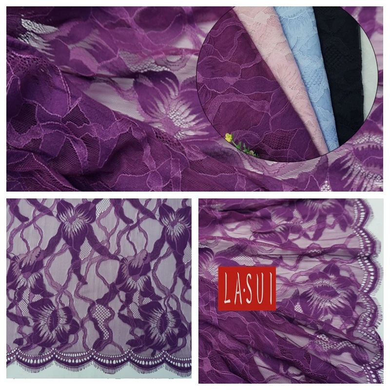 

LASUI 1.5m*1.5 m =1 piece 5 colors New eyelash positioning flower lace fabric thin Corded french lace Fashion fabric C0108
