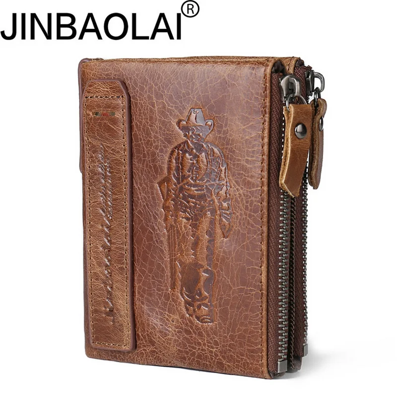 

JINBAOLAI men Genuine Leather wallet short High capacity wallets First layer Cowhid Multifunction Retro purse B3053-1