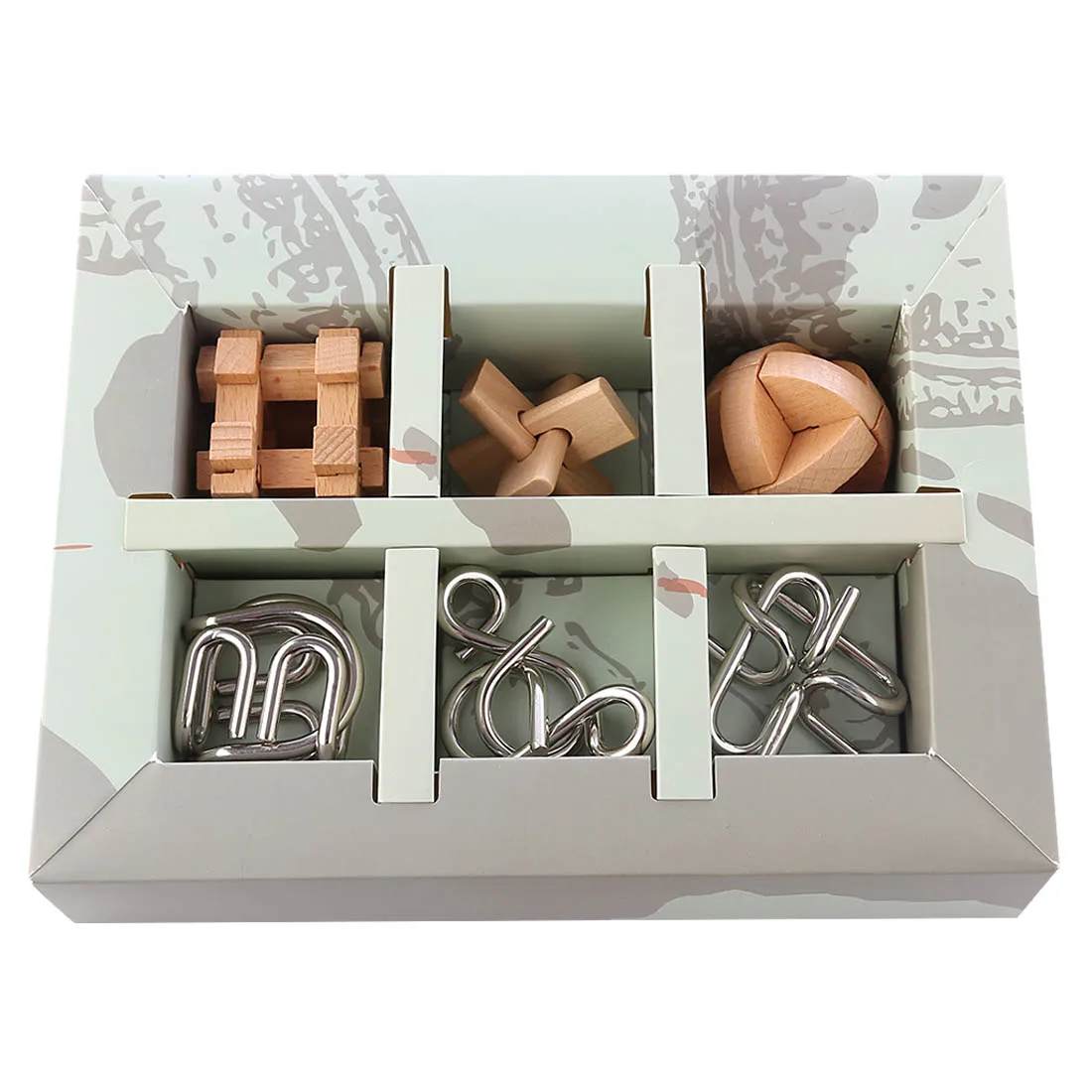 UTOYSLAND 6pcs/set Metal Puzzle Wire IQ Mind Brain Teaser Wooden Puzzles Game Educational Toys for Children Adults Kids Gift