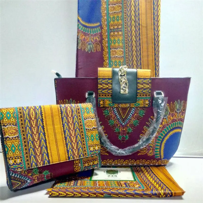 Nigerian Style Ladies Bag With Cotton Fabric font b Set b font Summer African Woman Wax