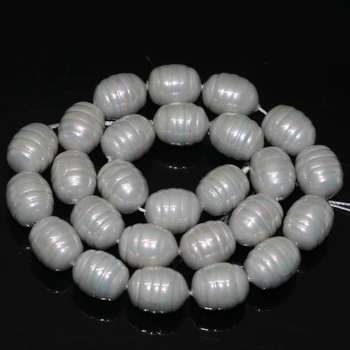 

Top quality 12*15mm natural gray shell pearl approx barrel rice shape fashion wedding jewelry making loose beads 15inch B2271