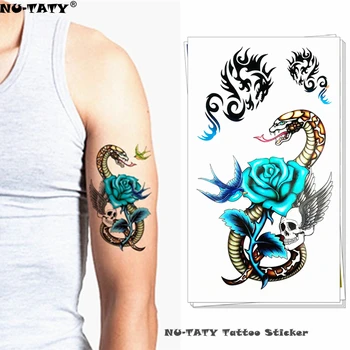 

Nu-TATY Blue Rose Snake Temporary Tattoo Body Art Flash Tattoo Stickers 17*10cm Waterproof Fake Tatoo Car Styling Wall Sticker