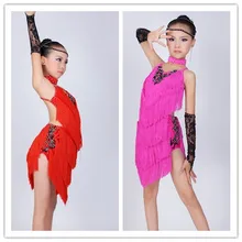 Детские платья для латинских танцев с кисточками в стиле ча/Румба/Самба/бальных/Танго танцевальная одежда детские танцевальные костюмы для девушек танцевальная одежда