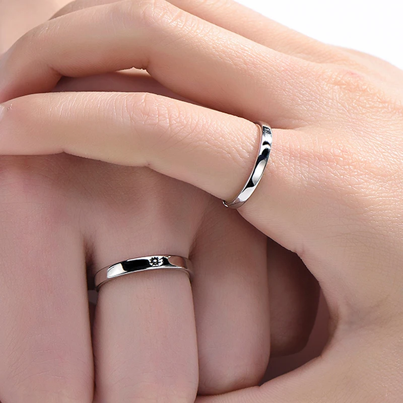 Qevila Fashion Silver color Ring Simple Style Moon Sun Love Adjustable Plate S925 Couple Rings For Girls Boy Best Friend Jewelry (16)