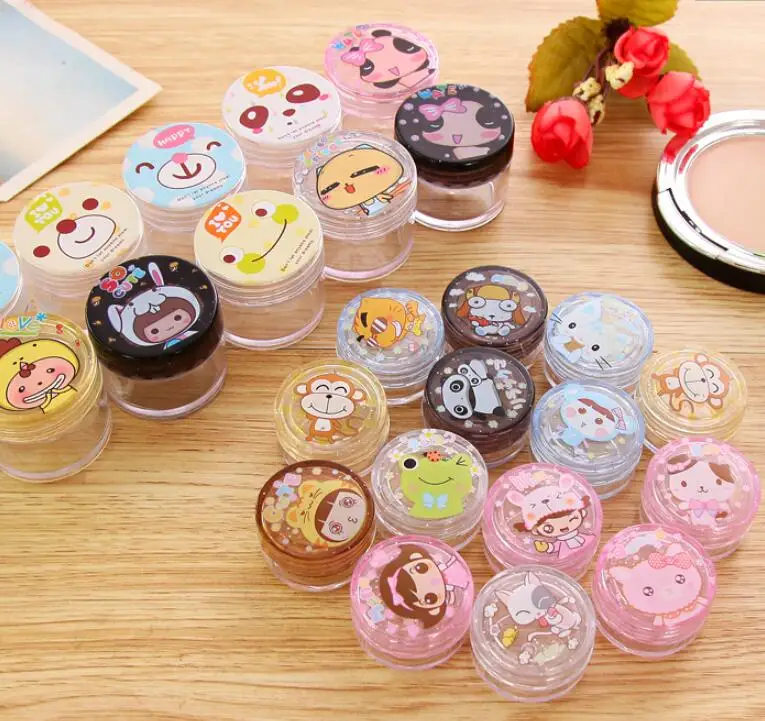 

2pcs/lot DIY Colorful Cartoon Face Cream Jars Pot Travel Plastic Empty Cosmetic Containers Cosmetic Sample Containers