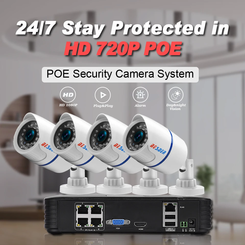 Система видеонаблюдения BESDER PoE 720P МП 4 канала 15 В NVR 2/4 IP камеры|poe cctv kit|poe cctvkit kits |