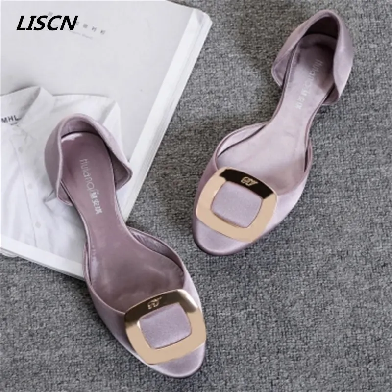 

High quality woman flat shoes female spring and summer diamond side buckle with fashion shoes hollow single shoes zapatos mujer
