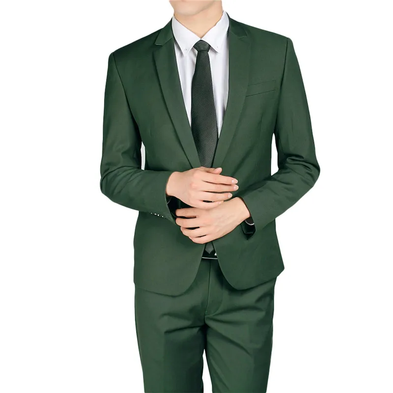 803 Men Suit 2 Pieces Grey Green Sliver Tuxedo Terno Masculino Business Casual Style Wedding Suits for Men