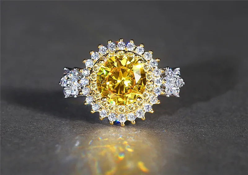 Trendy 2 Colors Fashion Rings Luxury Yellow & Pink Round Cubic Zircon Ring Silver Color Wedding Bijoux For Women Jewelry R397 (4)