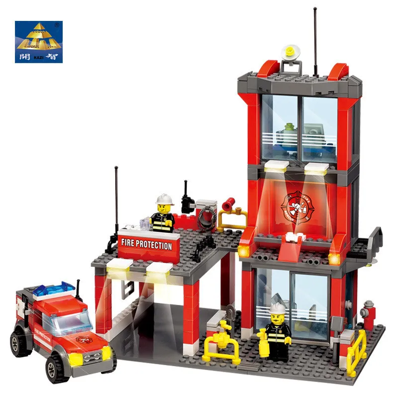 

KAZI Fire Station City Construction 300+pcs 8052 Firefighter Building Block Educational Brick Brinquedo Children Creative Gifts