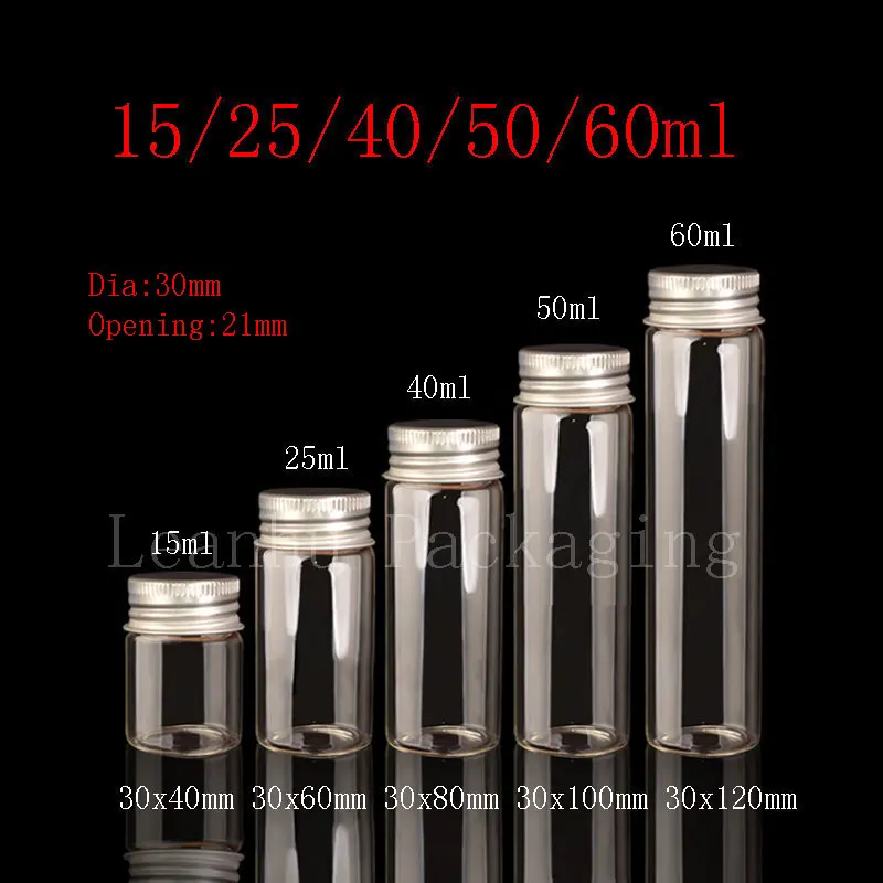 

15ml 25ml 40ml 50ml 60ml Screw Neck Glass Bottle with Aluminum Cap Glass Tube Container with lid ,glass vial, cut tobacco box
