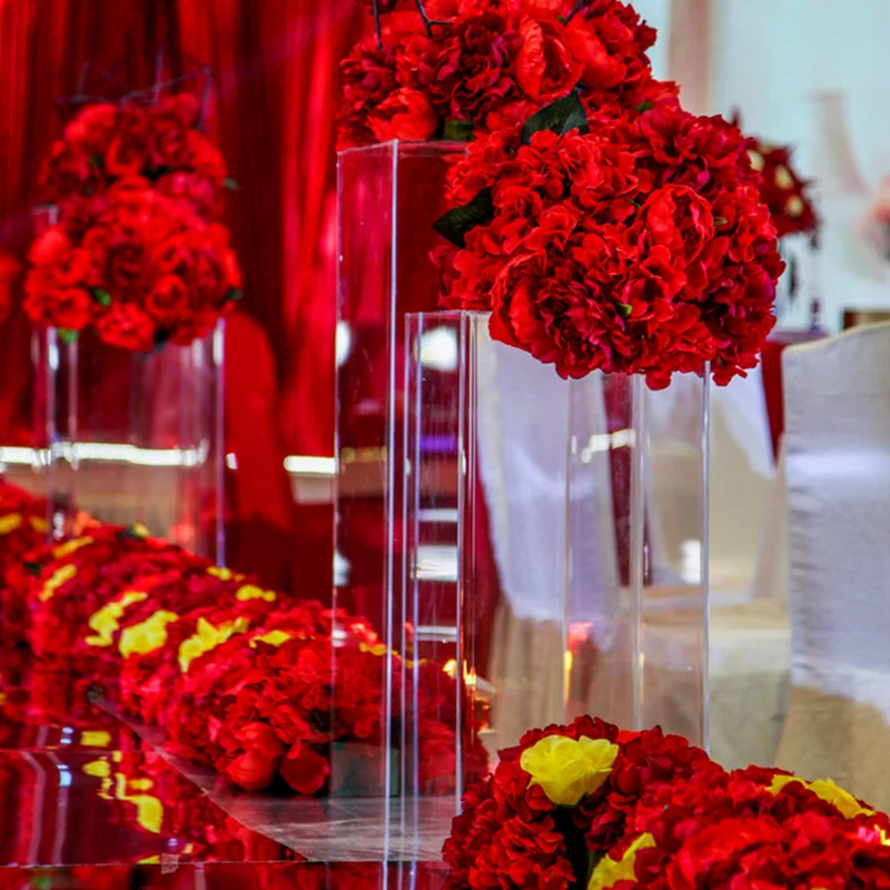 Акриловая стойка цветов для свадьбы прохода кристально чистая квадратная колонна Свадебные украшения рамка с цветами украшения для дорожек колонны Вечерние