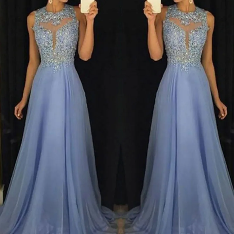 

2019 Hot Embroidery Lace Maxi Dress Women Formal Gown Sequin Blue Sleeveless Bodycon Sexy Evening Party Long Dress High Waist