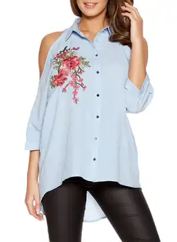 

Spring and Summer New Casual Off-the-shoulder Embroidered Shirt Half-sleeve T-Shirt Woman