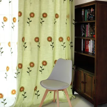 

high Quality curtain three-dimensional yarn embroidery curtain for window rustic fresh yellow sunflower curtain for bedroom