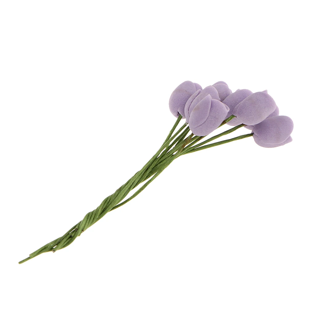 1:12 Mini Purple Clay Tulips Flowers for Dollhouse Miniature Garden Accs