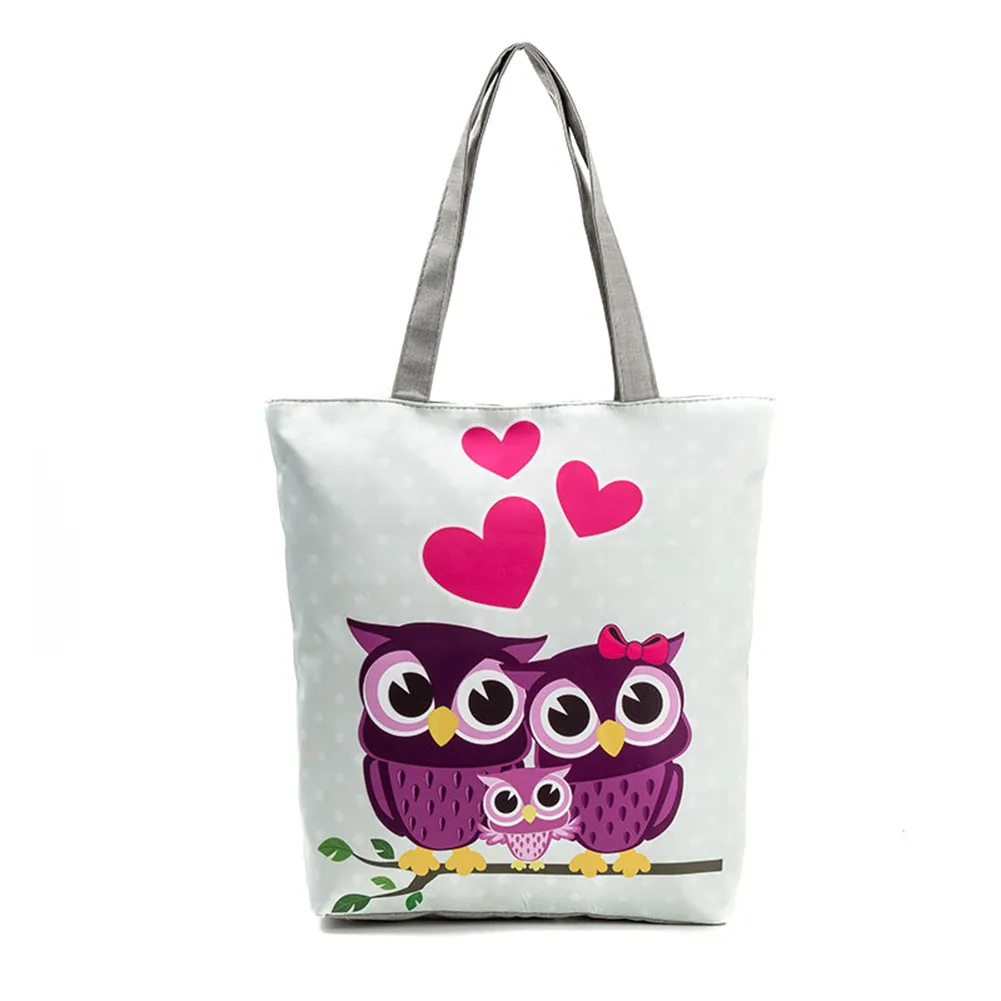 

Cute Owl Printed Women Canvas Tote Large Capacity Shopping Bag Casual Shoulder Bags Handbag WML99