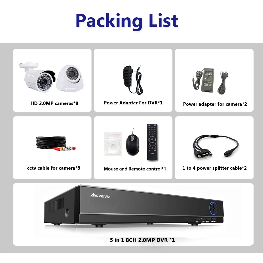 8CH CCTV DVR System Home AHD DVR 1080P 2.0 Megapixels IR Security Camera 3000TVL CCTV Camera Security System 8CH CCTV DVR System Home AHD DVR 1080P 2.0 Megapixels IR Security Camera 3000TVL CCTV Camera Security System
