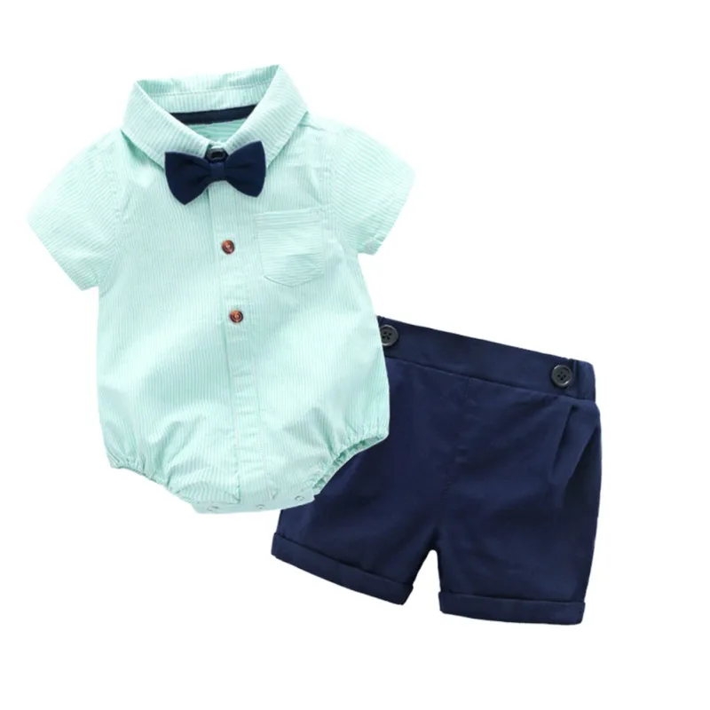 Летний комплект комбинезона для маленьких мальчиков; комбинезон в полоску с короткими рукавами+ шорты; комплект летней одежды для мальчиков с галстуком-бабочкой