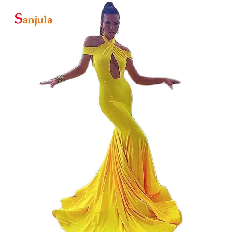 

Halter Mermaid Prom Dresses Keyhole Front Sexy Spandex Long Prom Gowns Simple Girls Graduation Dresses vestidos gala 2019 D547