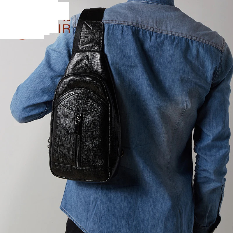 New Genuine Leather Men 'S Casual Fashion Men' S Chest Simple Messenger ...