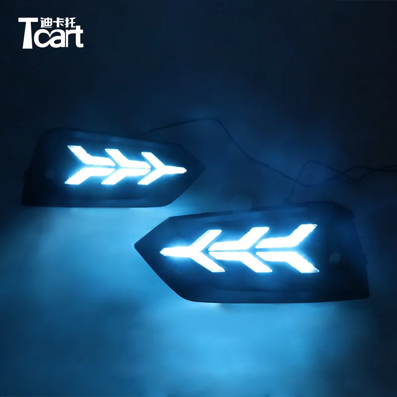 

Tcart 1Pair LED Daytime Running Light For Volvo XC60 2018 2019 Flowing Turn Signal Function 12V Car DRL Fog Lamps night blue