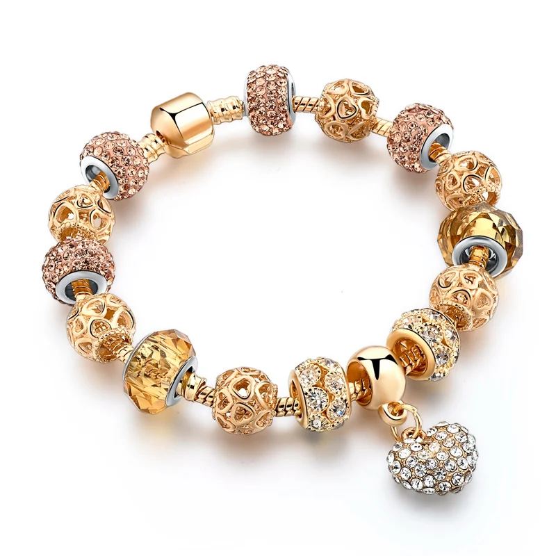 Szelam, Роскошные браслеты с кристаллами в форме сердца, золотые браслеты для женщин, ювелирные изделия, Pulseira Feminina Sbr160056