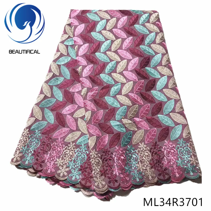 

BEAUTIFICAL Swiss lace fabrics High quality multicolor embroidery nigerian cotton lace fabric for women dress 5yards ML34R37