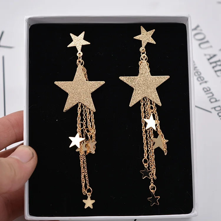 Fashion charms pentagram long earrings for women