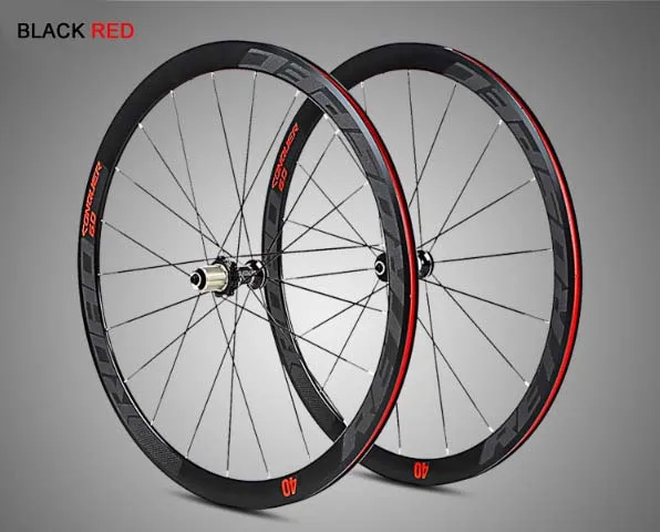Дорожный 700C колесный набор C6.0 четыре подшипника 40 мм глубина профиля 18 отверстий 21 отверстие дорожные колеса для велосипедных гонок - Цвет: BLACK RED
