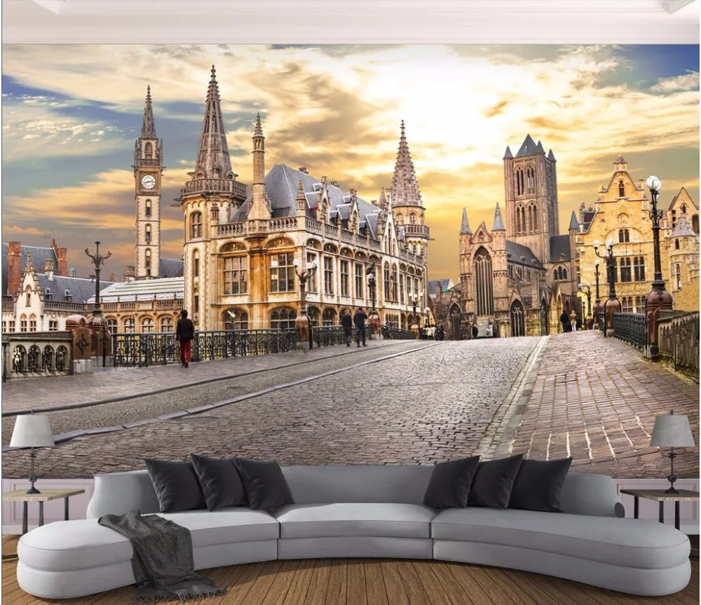 3d обои на заказ фотообои Европейский городок уличный вид картина для стен