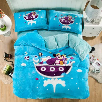 

Cute Cartoon Designs Blue and White Bedding Set,100% Cotton Home Textiles 4pcs,Queen Size Comforter Sets Bed Sheet set for Adult
