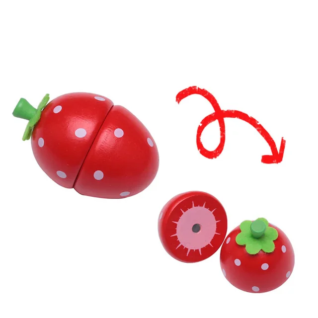[Toy Woo] Wooden Cutting Kitchen Toy Pretend Play Fruit Vegetable Baby Educational Food Toys Children's Kitchen Play Gifts Strawberry