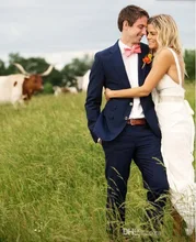 Custom Made Dark Blue Men Suits Two Buttons Men’s wedding Suits Tuxedos Notch Lapel Formal Bridegroom suits dress(Jacket+Pants)