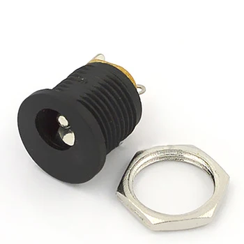 

10pcs-100pcs DC Connector Round Hole Plug DC Power Socket With Thread With Nut Straight 180 Degree Black