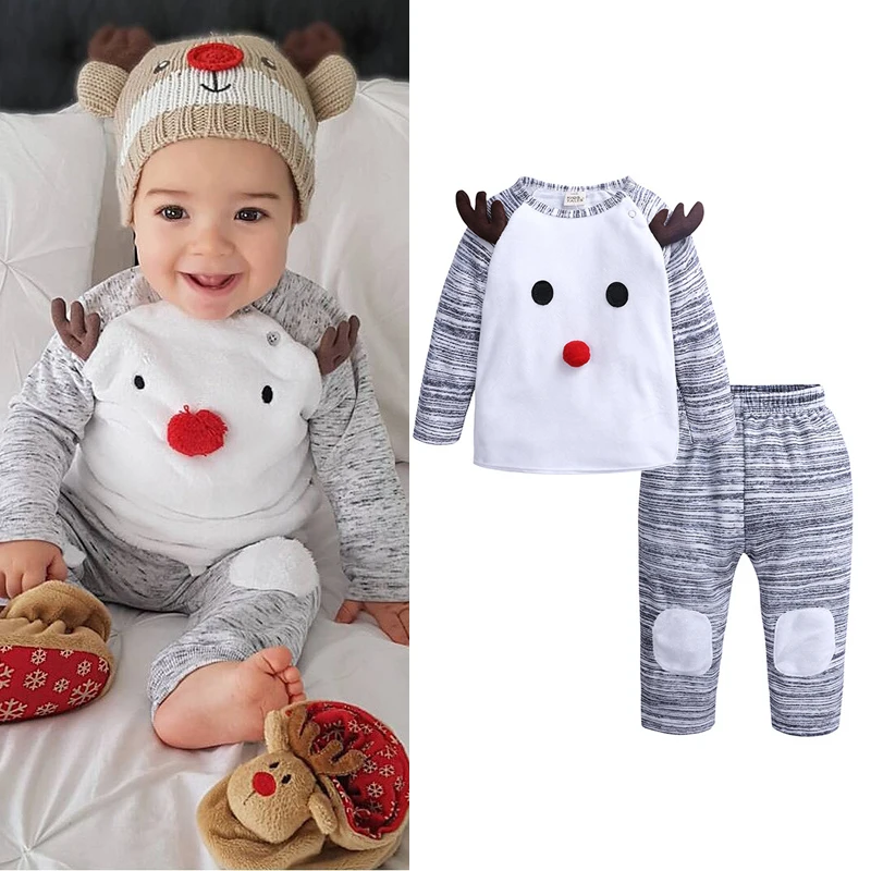 New 2019 Baby Girl Clothes Winter Christmas Outfits Suits Baby Boy Clothes Sets Newborns Costume Clothing Infant Christmas Suits