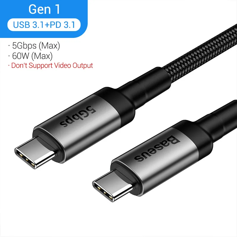 Baseus USB 3,1 usb type C к USB C кабель для MacBook PD Quick Charge 4,0 кабель для Redmi K20 Pro huawei P30 usb удлинитель - Цвет: Gen 1 Gray Black