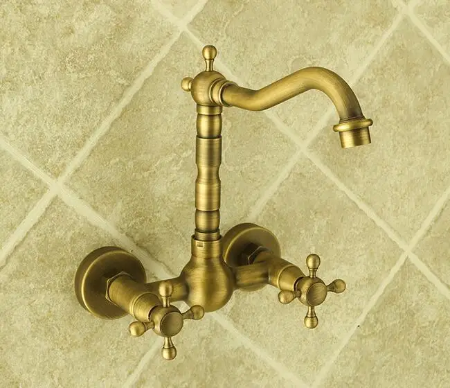 

High-grade antique brass faucets bathroom kitchen hot and cold basin taps mixer bath washbasin dual handle tap faucet