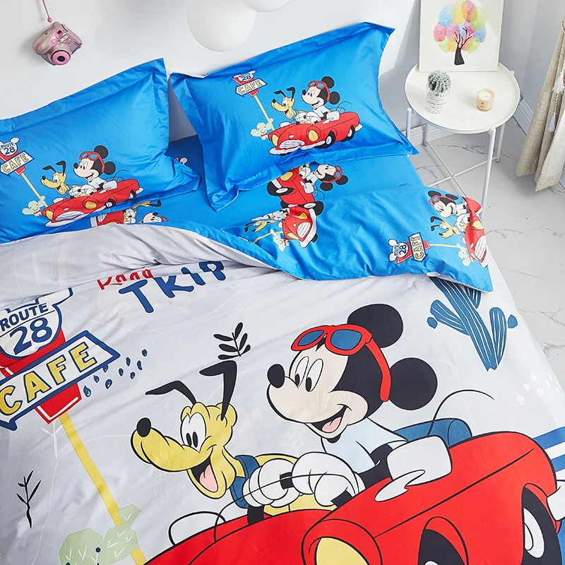 ديزني الأبيض ميكي ماوس طقم سرير الملكة حجم أغطية سرير للطفل نوم لحاف من القطن غطاء ملاية سرير ناعمة المخدة 3/4/5 قطعة