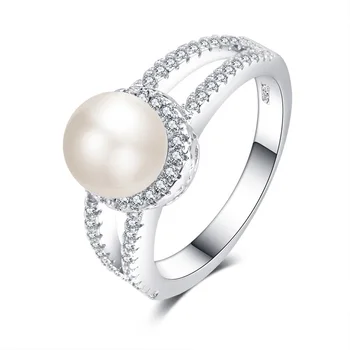 

New Collection Authentic 925 Sterling Silver Elegant Fresh Water Pearl finger Rings for Women Crystal Wedding Jewelry