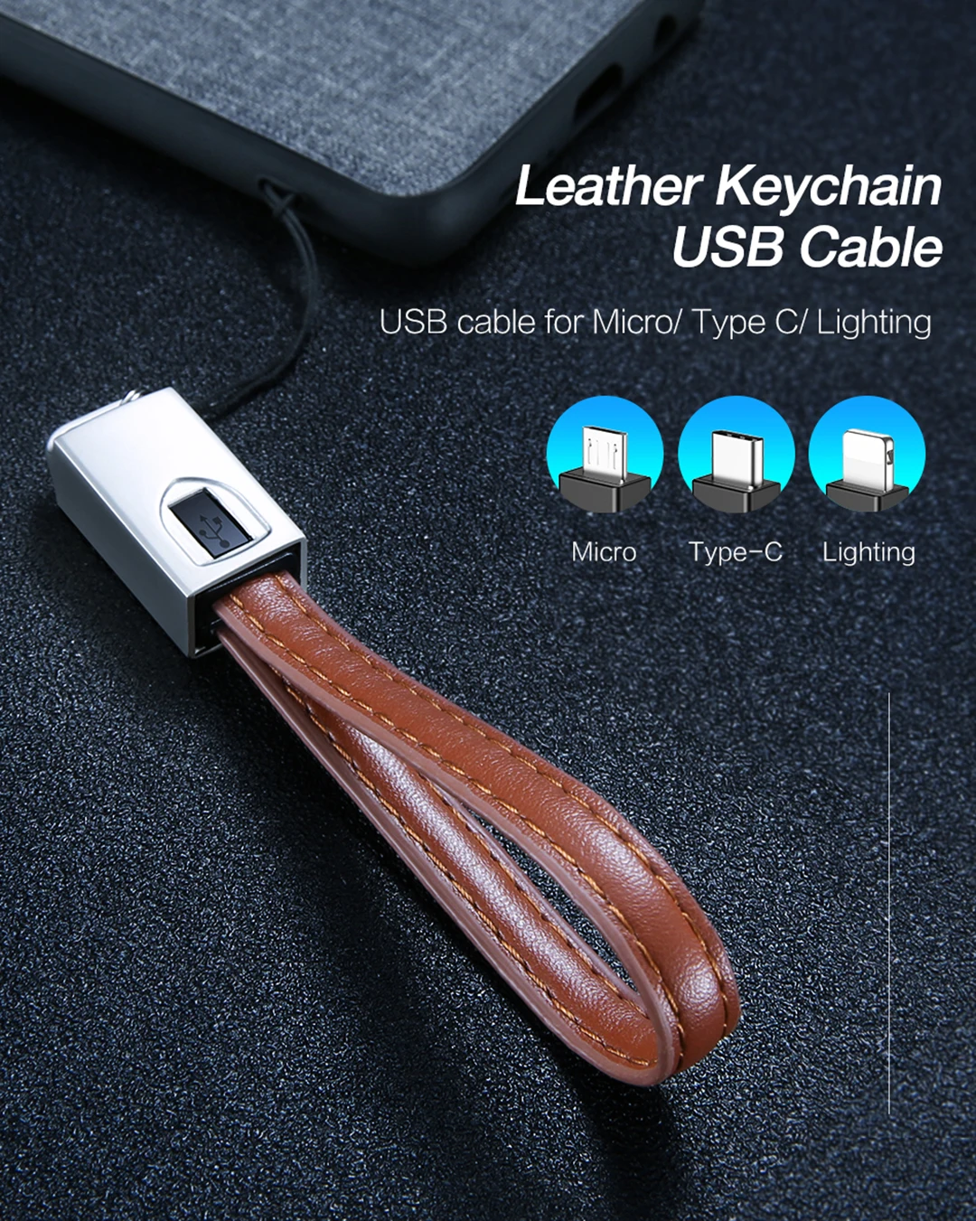 Портативный брелок для ключей кабель type C Micro USB короткий шнур для Xiaomi huawei быстрое зарядное устройство провод для iPhone X XS кожаный брелок кабели