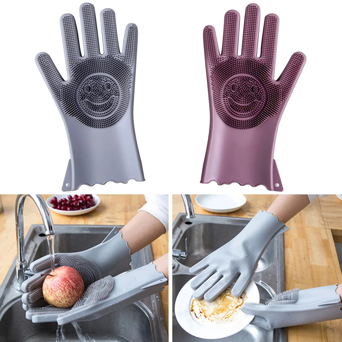 1 Pair Household Silicone Dishwashing Gloves Kitchen Cleaning Gloves Washing Dishes Multifunctional Magic Glove