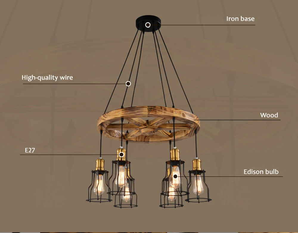 Loft Pendant Lights Solid Wood Retro Hanging Lamp Bar Restaurant Loft Pendant Lights Solid Wood Retro Hanging Lamp Bar Restaurant Light Fixtures Helmsman Edison Bulb Fixture Art Lighting