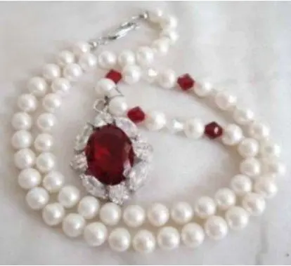 

White pearl ruby crystal pendant Necklace and Free gift