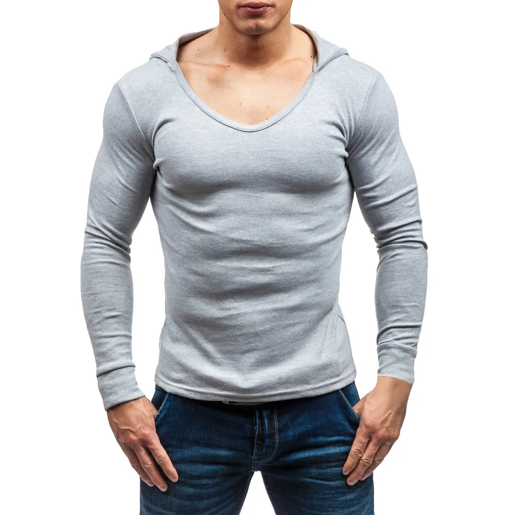

Feitong 2019 t-shirt men brand Men's Spring Fashion Casual Long Sleeve Hoodie Pure Color T-shirt Top
