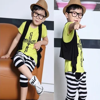 

Hot Summer Children's 2016 New Korean Leisure Sport Suit Summer Boys Striped Suit for Children