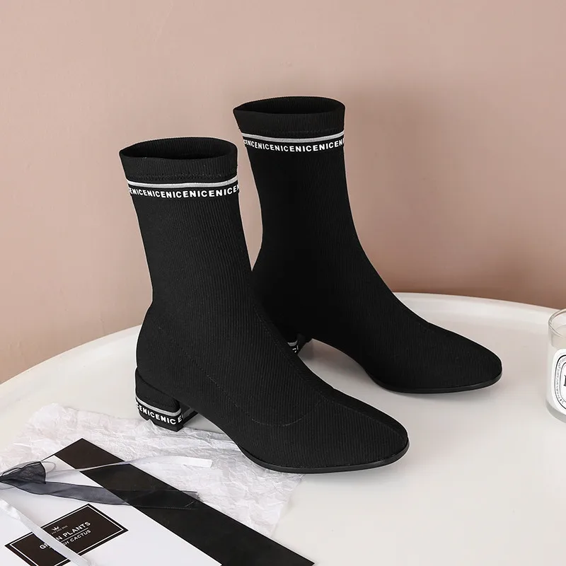 Tacón Caliente Carta Redonda Cuadrado Chica Venta Negro Punta Zapatos Msfair Mujeres 2018 Botas Bota De Tobillo Para U1PIx