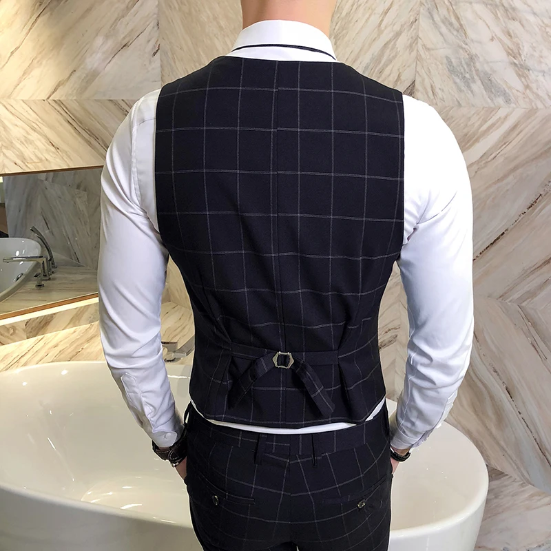 Fashion Lattice Suit Vests Men Business Wedding Dresses Mens Vest Classic Slim Fit Male Waistcoat Size S-4XL