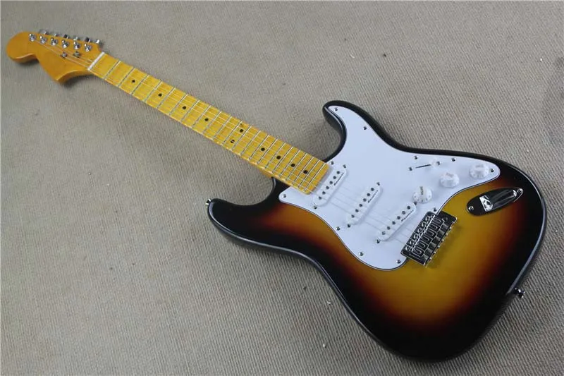 

free shipping factory custom new real photos high quality ST Scalloped Fingerboard Electric Guitar SSS pickup sunburst 10yue