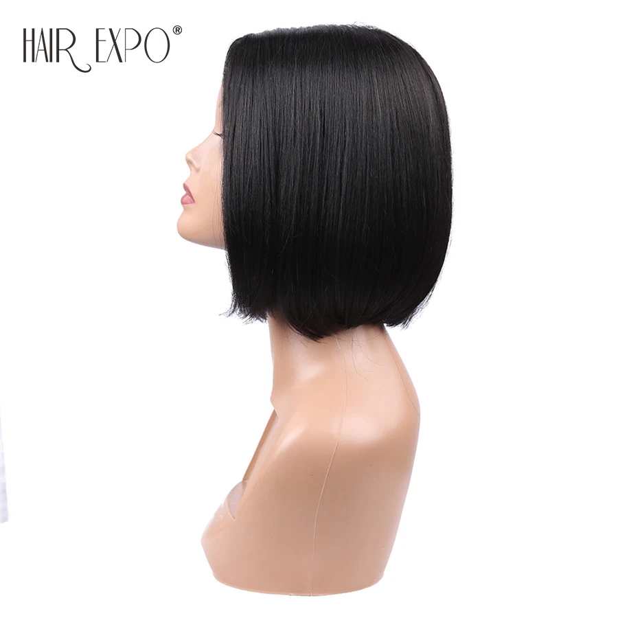 8inch Short Straight Bob Wigs Synthetic Lace Front Wig Heat Resistant Fiber Black Hair Middle Part Lace Wig Hair Expo City